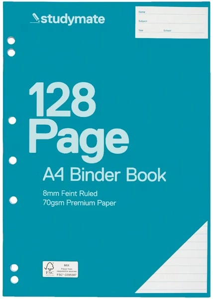 Studymate A4 128 Page 70gsm Binder Book