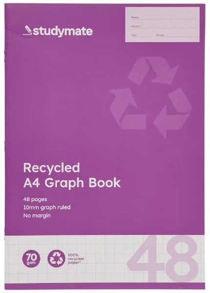 Studymate A4 48 Page 70gsm 10mm Graph Book - Recycled