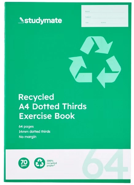 Studymate A4 64 Page 70gsm 14mm Dotted Thirds Exercise Book - Recycled