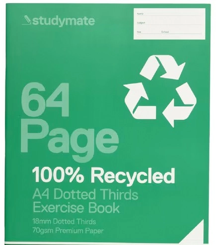 Studymate A4 64 Page 70gsm 18mm Dotted Thirds Exercise Book - Recycled