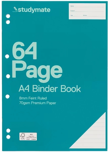 Studymate A4 64 Page 70gsm Binder Book