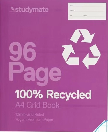 Studymate A4 96 Page 70gsm 10mm Grid Book - Recycled