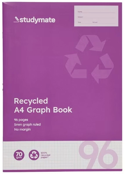 Studymate A4 96 Page 70gsm 5mm Graph Book - Recycled