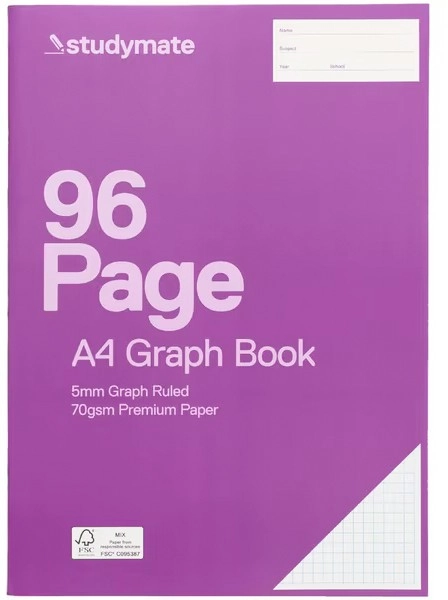 Studymate A4 96 Page 70gsm 5mm Graph Book