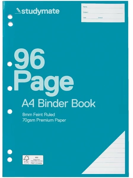 Studymate A4 96 Page 70gsm Binder Book