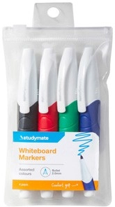 Studymate Grip Whiteboard Markers 4 Pack