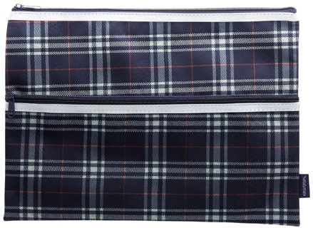 Studymate Large Blue Tartan Twin Zip Pencil Case