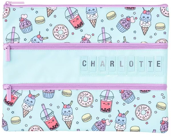 Studymate Large Triple Zip Name Pencil Case - Sweet