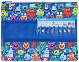 Studymate Printed Large Triple Zip Name Pencil Case - Monsters