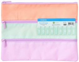 Studymate Printed Large Triple Zip Name Pencil Case - Orange/Pink/Green