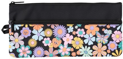 Studymate Printed Medium Twin Zip Pencil Case - Flower Black