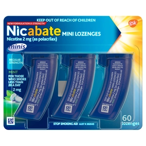 Nicabate Mini Lozenges Nicotine 2mg Regular Strength Mint 60 Lozenges