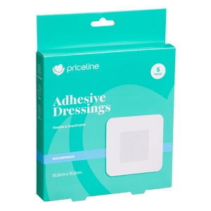 Priceline Adhesive Dressings 10.2cm x 10.2cm 5 Pack