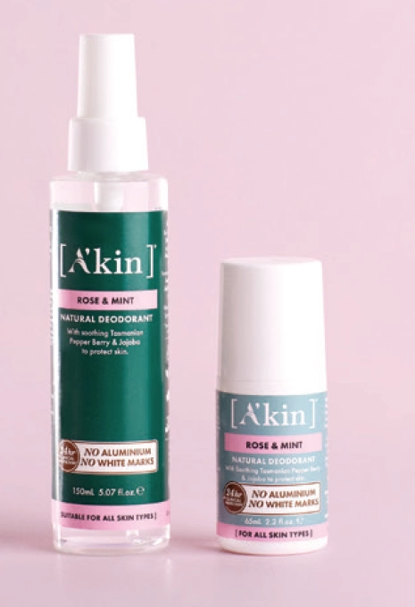 A’kin Rose & Mint Deodorant Spray 150ml or Roll On 65ml