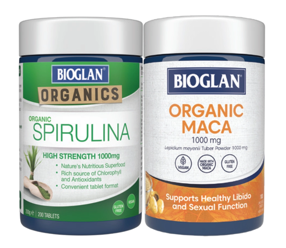 Bioglan Organic Spirulina 1000mg 200 Tablets or Maca 100 Tablets