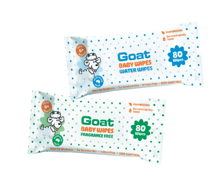 Goat Baby Water Wipes or Fragrance Free 80 Pack