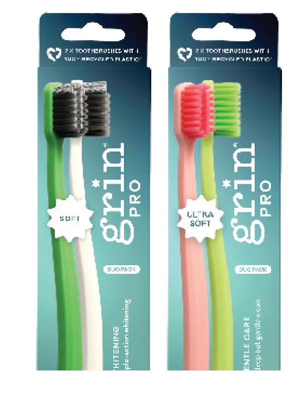 Grin Recycled Toothbrush Pro Ultimate 2 Pack Assorted Variants