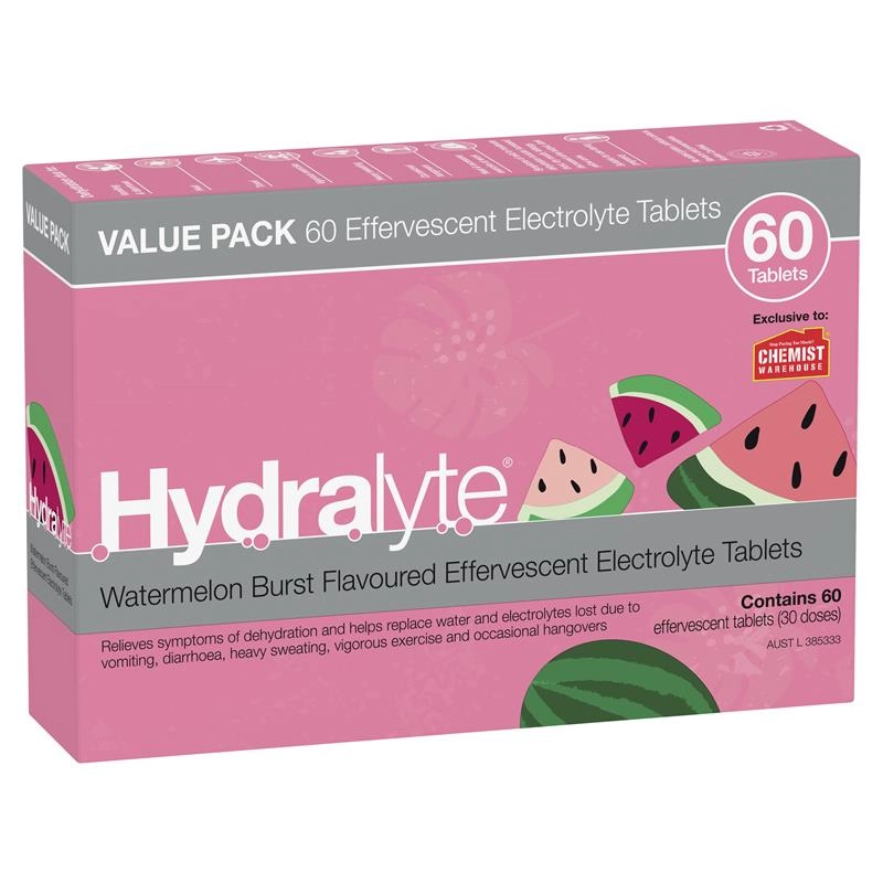 Hydralyte Watermelon Burst Flavoured Electrolyte 60 Effervescent Tablets