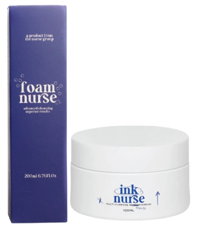 Ink Nurse Foam Nurse Tattoo Soap + Body Wash 200ml, Tattoo Aftercare + Multi-Purpose Remedy Cream 100ml