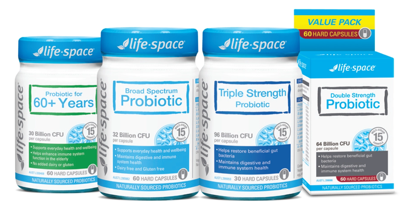 Life-Space Probiotic for 60+ Years 60 Hard Capsules, Broad Spectrum Probiotic 60 Hard Capsules, Triple Strength Probiotic 30 Hard Capsules or Double Strength Probiotic 60 Hard Capsules