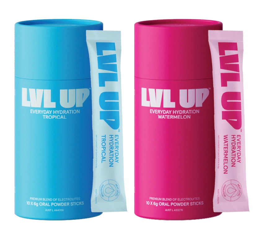 LVL UP Everyday Hydration Sticks Tropical or Watermelon 10 Pack