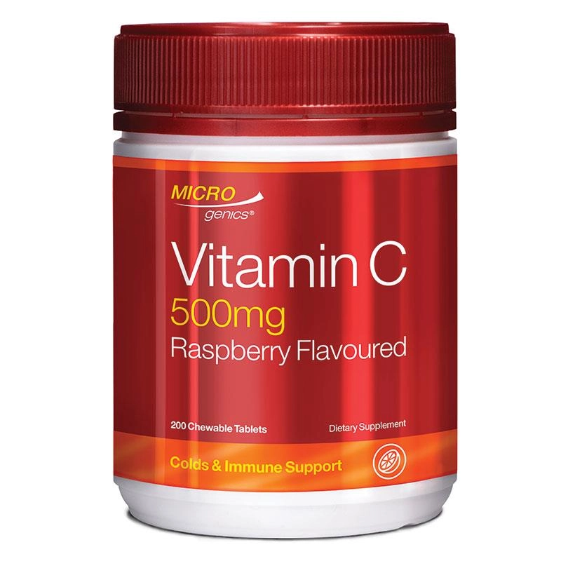 Microgenics Vitamin C 500mg Raspberry Flavoured 200 Chewable Tablets