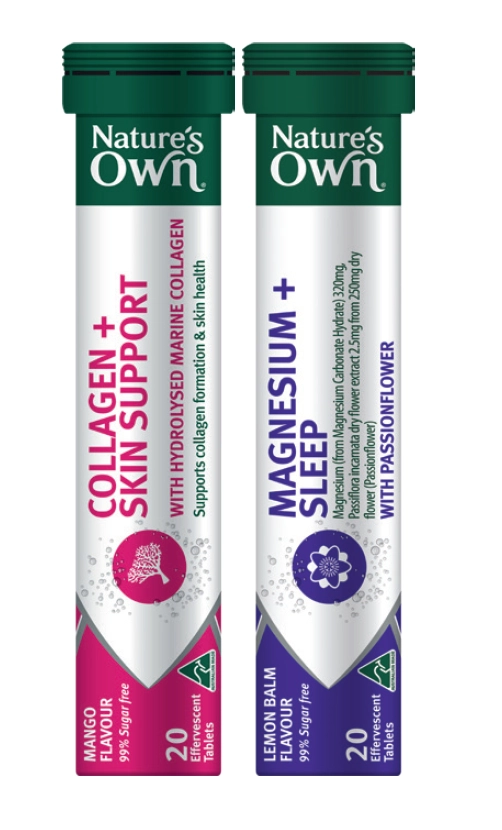 Nature’s Own Collagen + Skin Support or Magnesium + Sleep 20 Effervescent Tablets