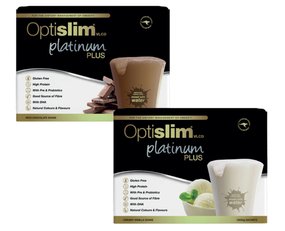 Optislim VLCD Platinum PLUS Chocolate or Vanilla 18x53g