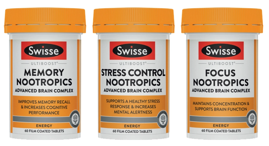 Swisse Ultiboost Memory, Stress Control, Focus Nootropics 60 Tablets