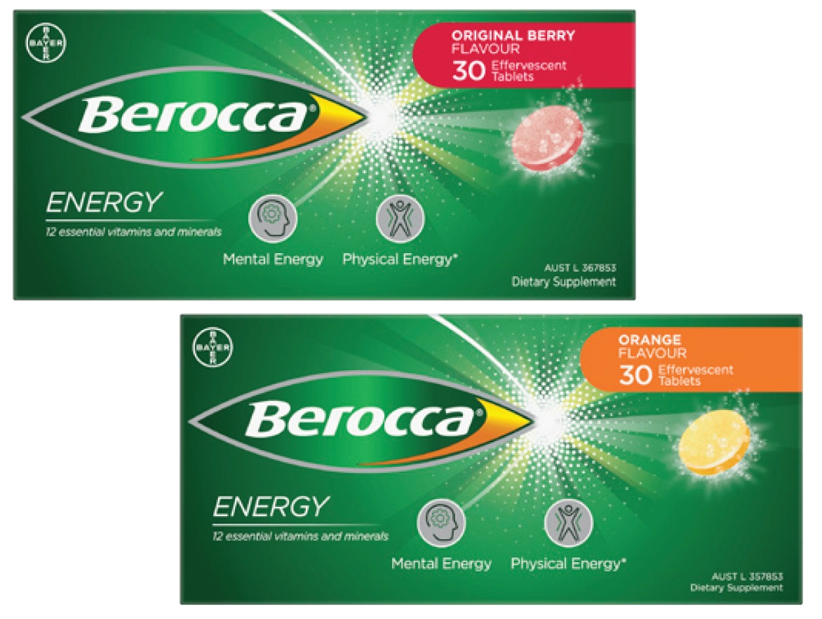 Berocca Energy Orange or Original Berry 30 Tablets