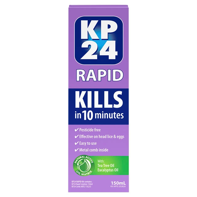 KP24 Rapid Head Lice Solution 150ml with Metal Comb