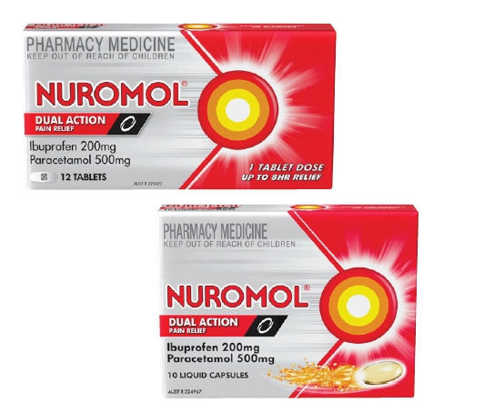 Nuromol Ibuprofen 200mg & Paracetamol 500mg - 12 Tablets or 10 Liquid Capsules