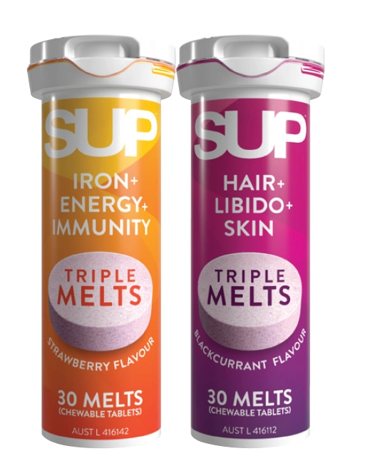 SUP Iron + Energy + Immunity or Hair + Libido + Skin Triple Melts 30 Chewable Tablets