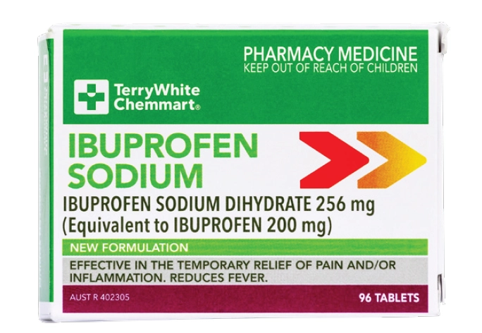 TerryWhite Chemmart Ibuprofen Sodium 256mg 24 or 48 Tablets