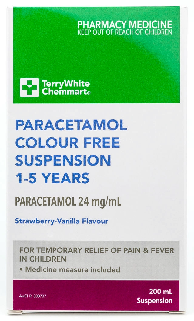 TerryWhite Chemmart Paracetamol Colour Free Suspension 1-5 Years 200ml