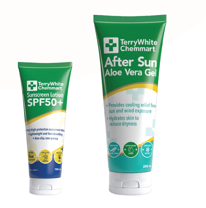 TerryWhite Chemmart Sunscreen Lotion SPF50+ 100ml, After Sun Aloe Vera Gel 200ml