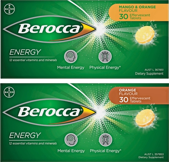 Berocca Energy Mango & Orange or Orange Flavour 30 Effervescent Tablets