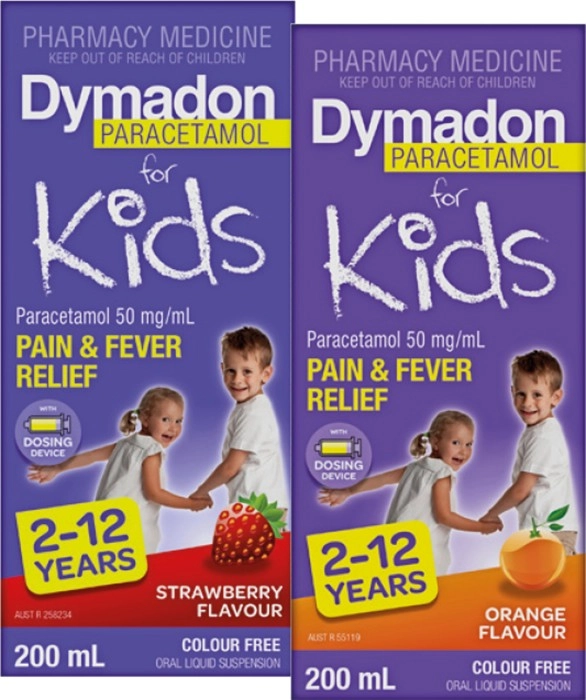 Dymadon Paracetamol for Kids 2-12 Years Strawberry or Orange Flavour 200mL