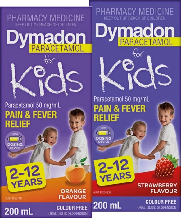 Dymadon Paracetamol for Kids 2-12 Years Orange or Strawberry Flavour 200ml