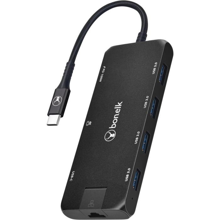 Bonelk Long-Life 8-in-1 Multiport USB-C Hub (Black)