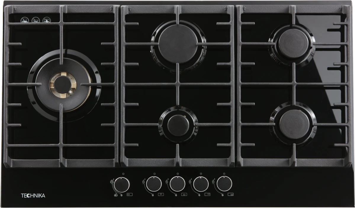 Technika 90cm Gas on Glass Black Cooktop