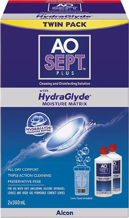 Aosept Plus HydraGlyde Twin Pack 2 x 360ml + Case