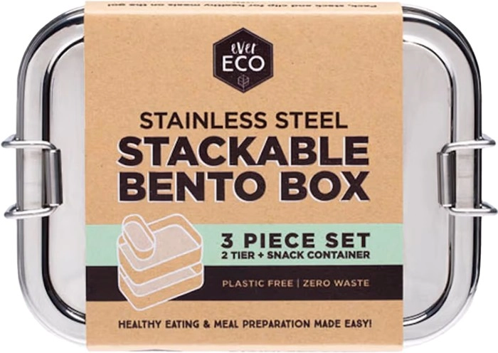 Ever Eco Bento Box Stackable Bento 2 Tier + Mini Snack Container 1200ml