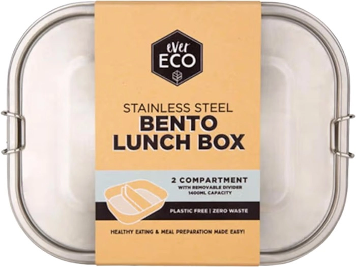 Ever Eco Stainless Steel Bento Lunch Box 2 Compartment 1400ml