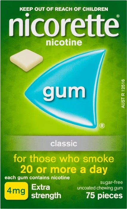 Nicorette Quit Smoking Nicotine Gum 4mg Classic 75 Pack