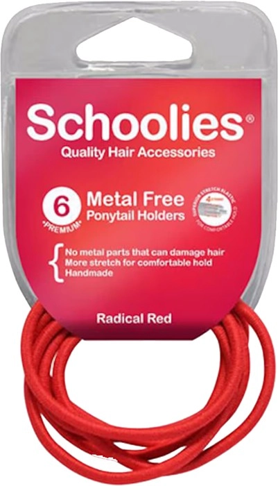 Schoolies #SC470 Metal Free Ponytail Holders Radical Red 6 Pack