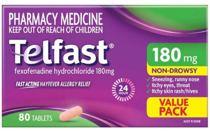 Telfast Fast Acting Hayfever Allergy Relief 180mg 80 Tablets