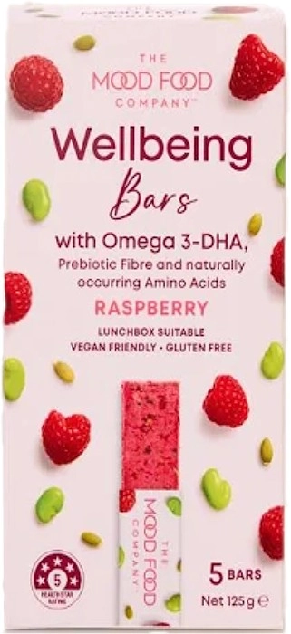 The Mood Food Company Natural Wellbeing Bars Raspberry 5 X 25g