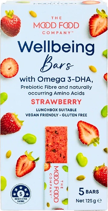 The Mood Food Company Natural Wellbeing Bars Strawberry 5 x 25g