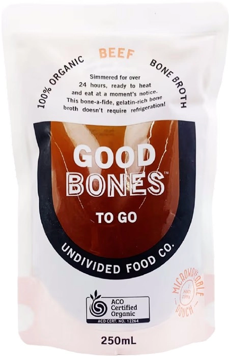 Undivided Food Co Good Bones To Go Certified Organic Beef Bone Broth 250ml Pouch